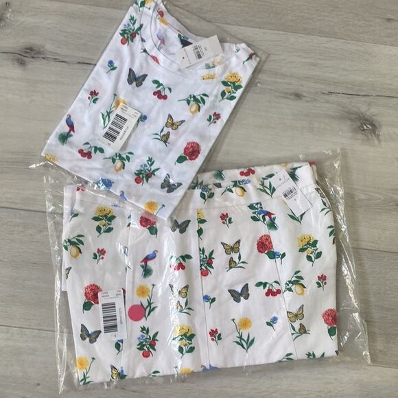 Ann Taylor Botanical Flutter Sleeve Pima Cotton Top (xs)& Matching Midi Skirt(4) - Picture 3 of 5